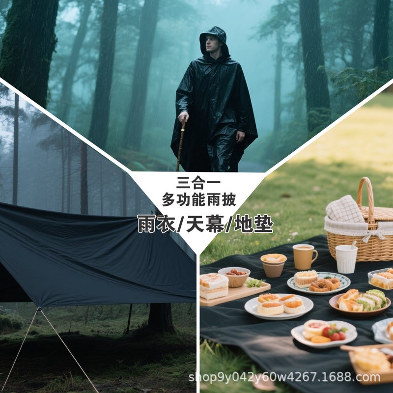 Professional Canopy Three-In-One Poncho Raincoat Multi-Functional Hiking And Mountaineering Outdoor Mat Portable Poncho - Image 3